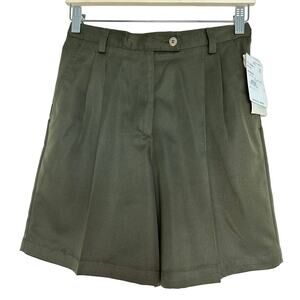 Liz Claiborne Women Hight Waist Pleated Olive Green Short Size 8 Petite New